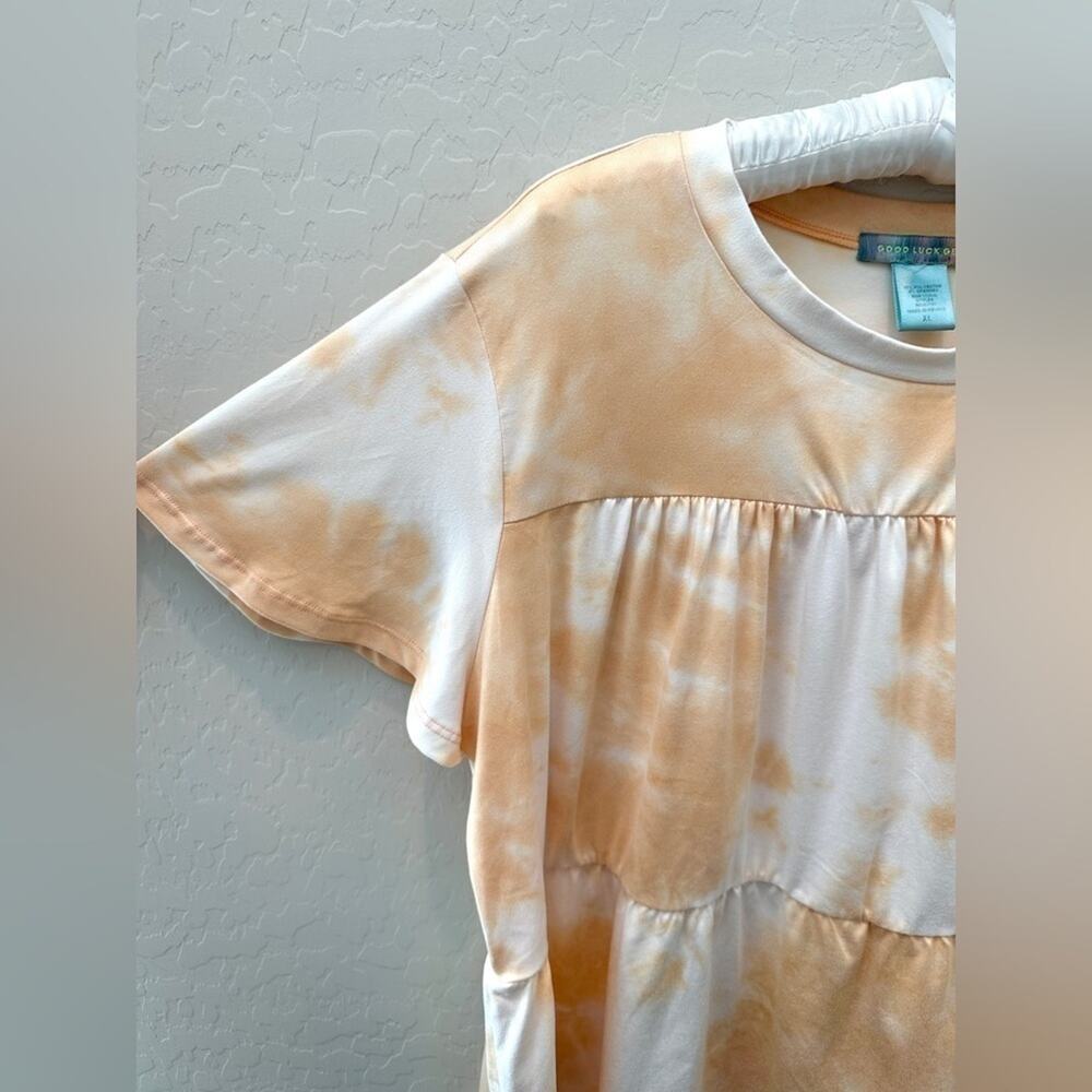 GOOD LUCK GEM | Tie Dye Babydoll Tunic Top Orange White | Size XL - Picture 3 of 5